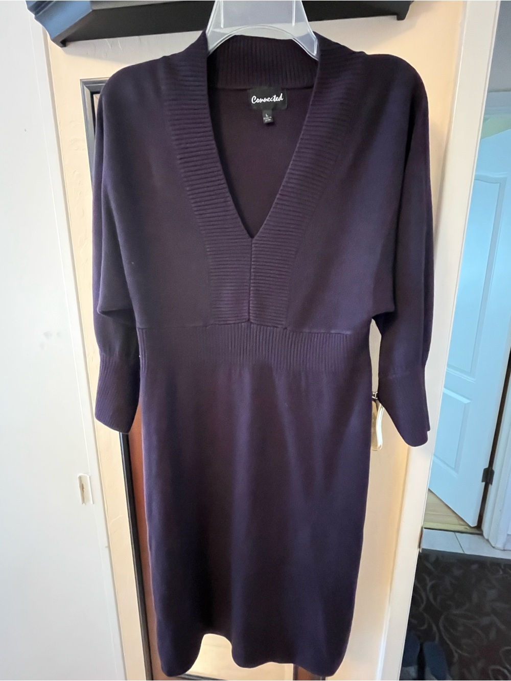 connected apparel V-Neck Midi Dress in Deep Plum